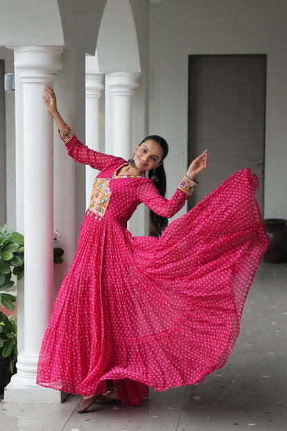 Blue Bandhani print Faux Georgette Gown