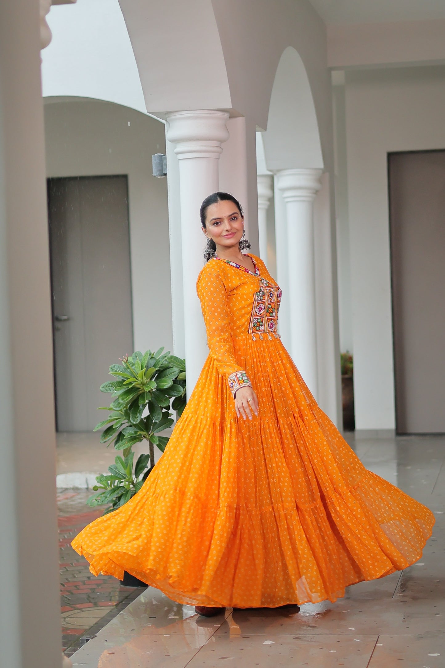 Blue Bandhani print Faux Georgette Gown