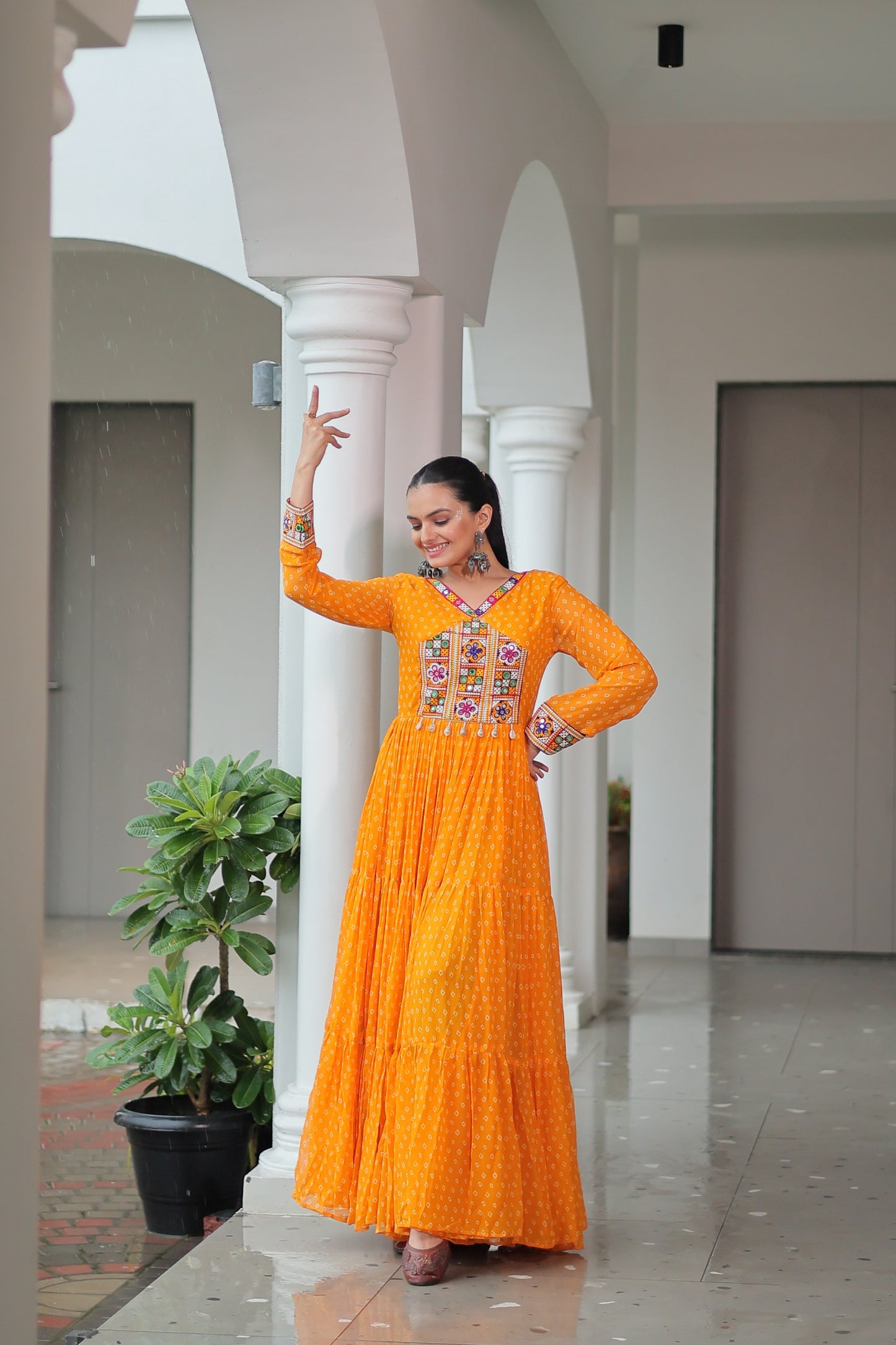 Blue Bandhani print Faux Georgette Gown