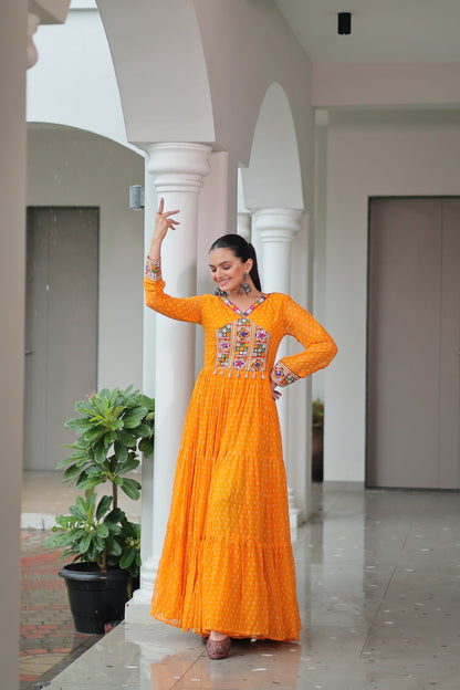 Blue Bandhani print Faux Georgette Gown