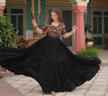 Black  Rayon Kodi Work Gown