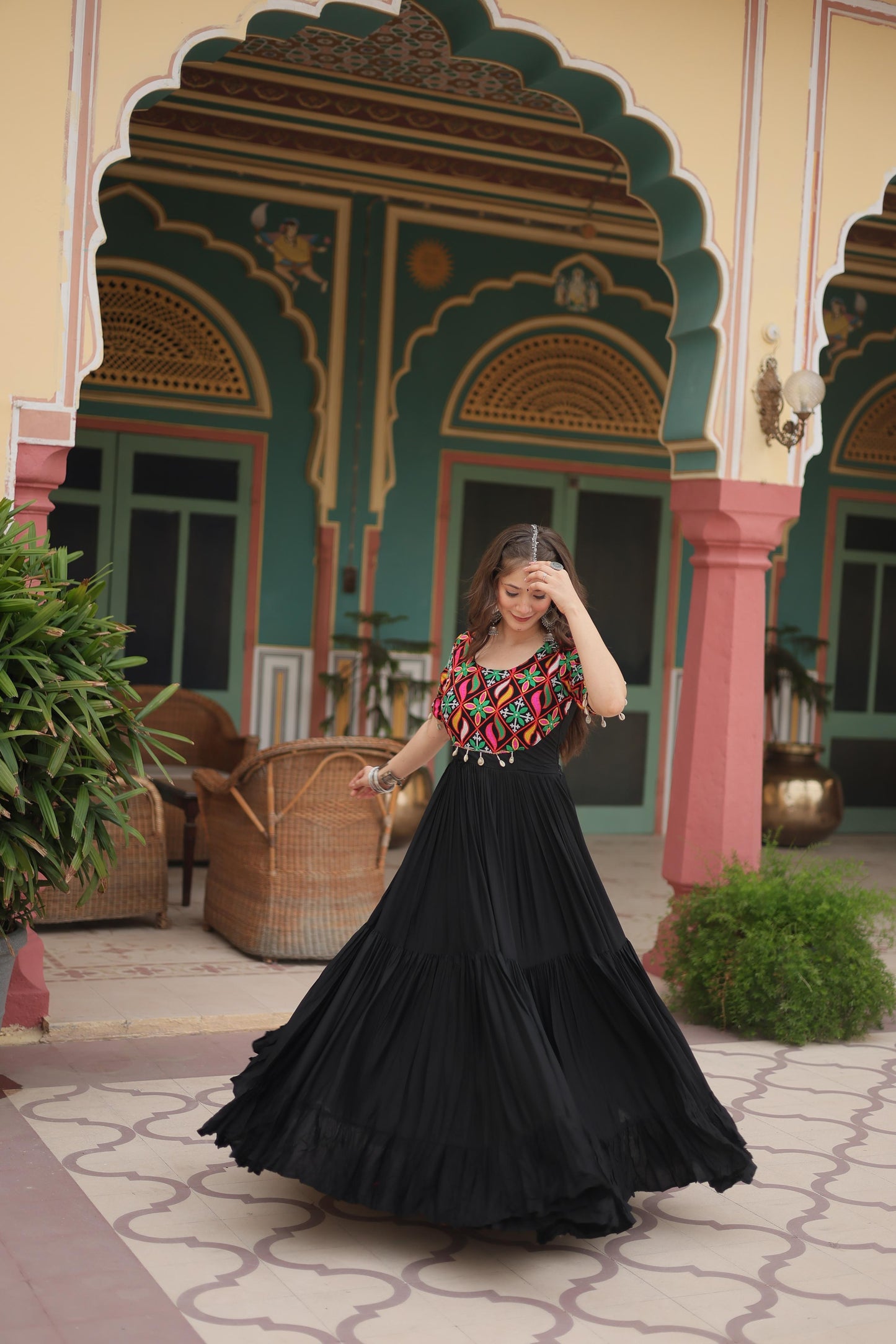 Black  Rayon Kodi Work Gown