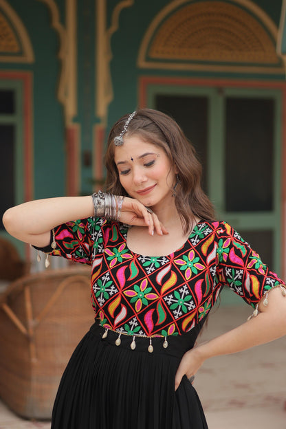 Black  Rayon Kodi Work Gown