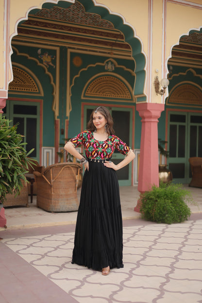 Black  Rayon Kodi Work Gown