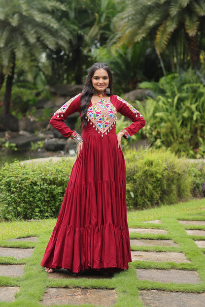Maroon Kutchi Gamthi Work Gown