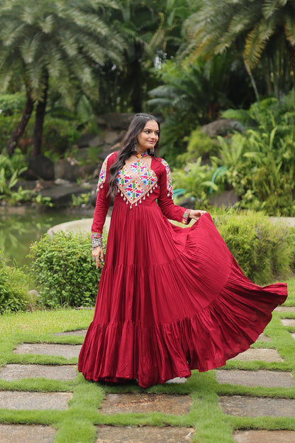 Maroon Kutchi Gamthi Work Gown