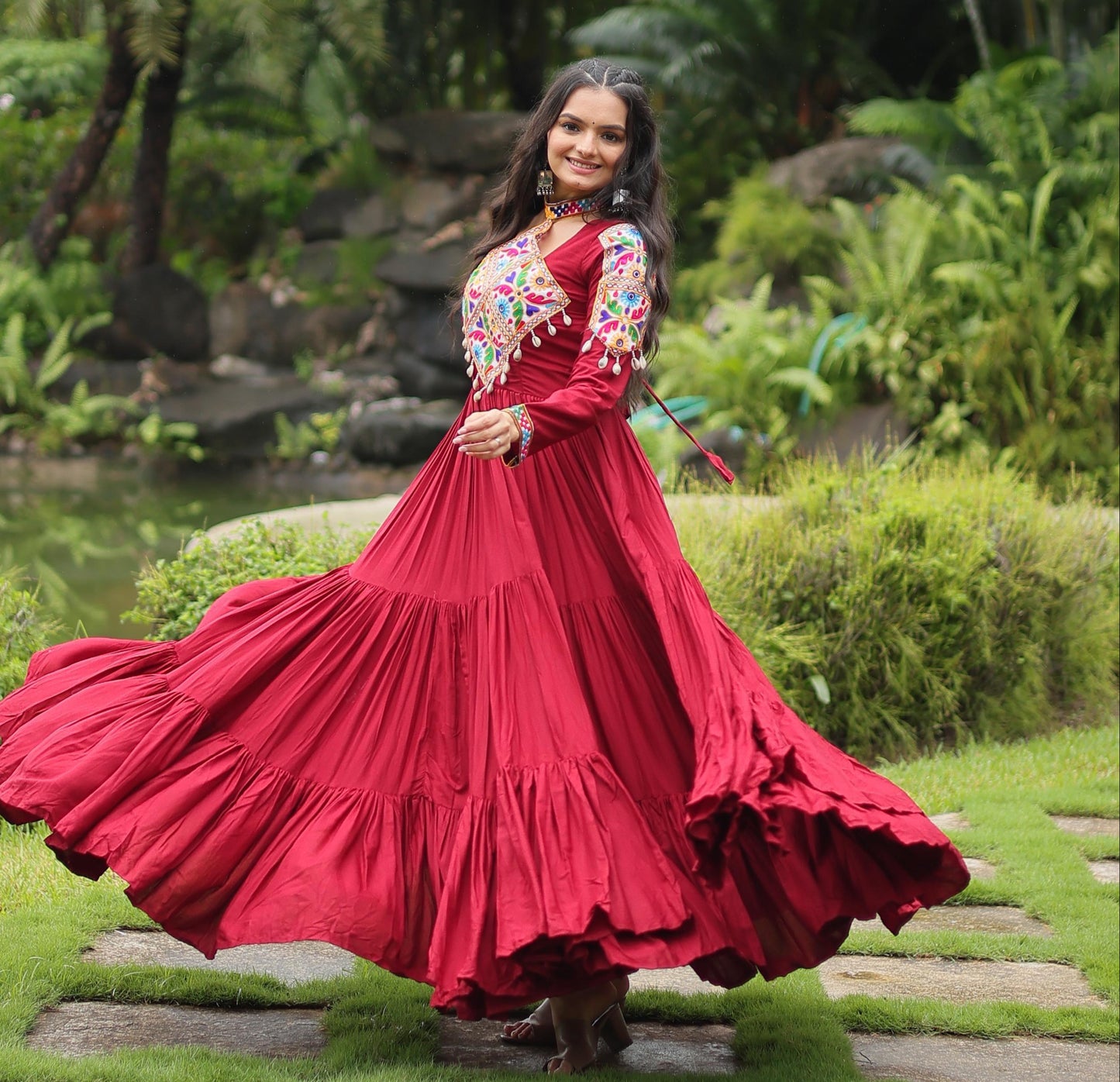Maroon Kutchi Gamthi Work Gown