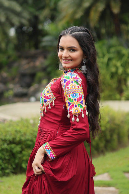 Maroon Kutchi Gamthi Work Gown