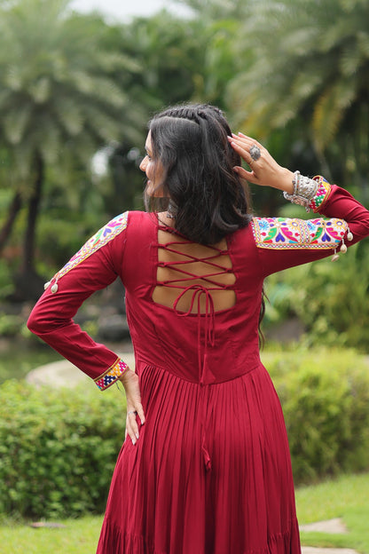 Maroon Kutchi Gamthi Work Gown