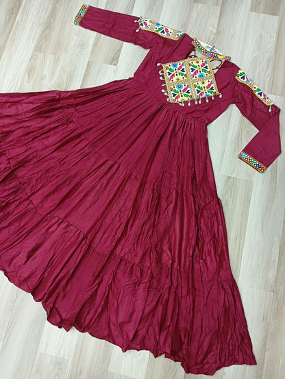 Maroon Kutchi Gamthi Work Gown