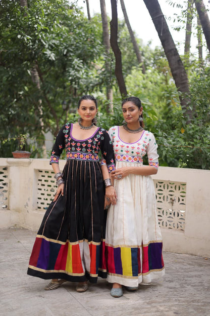 Black  Multicolour Thread Work Gown