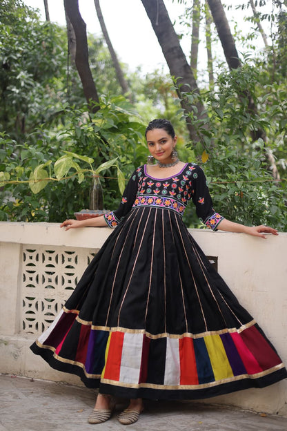 Black  Multicolour Thread Work Gown