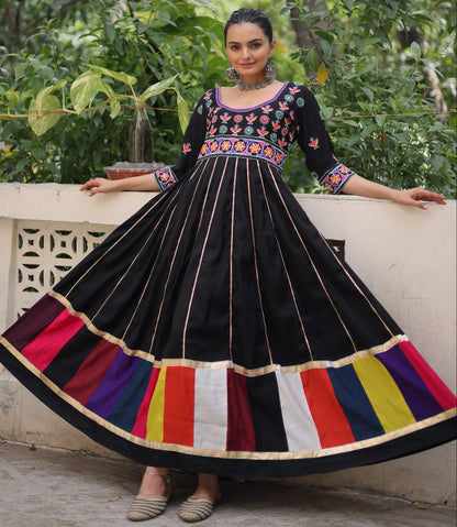 Black  Multicolour Thread Work Gown