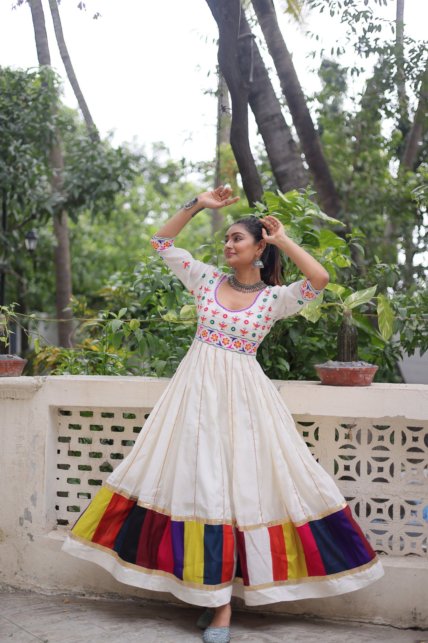 Black  Multicolour Thread Work Gown