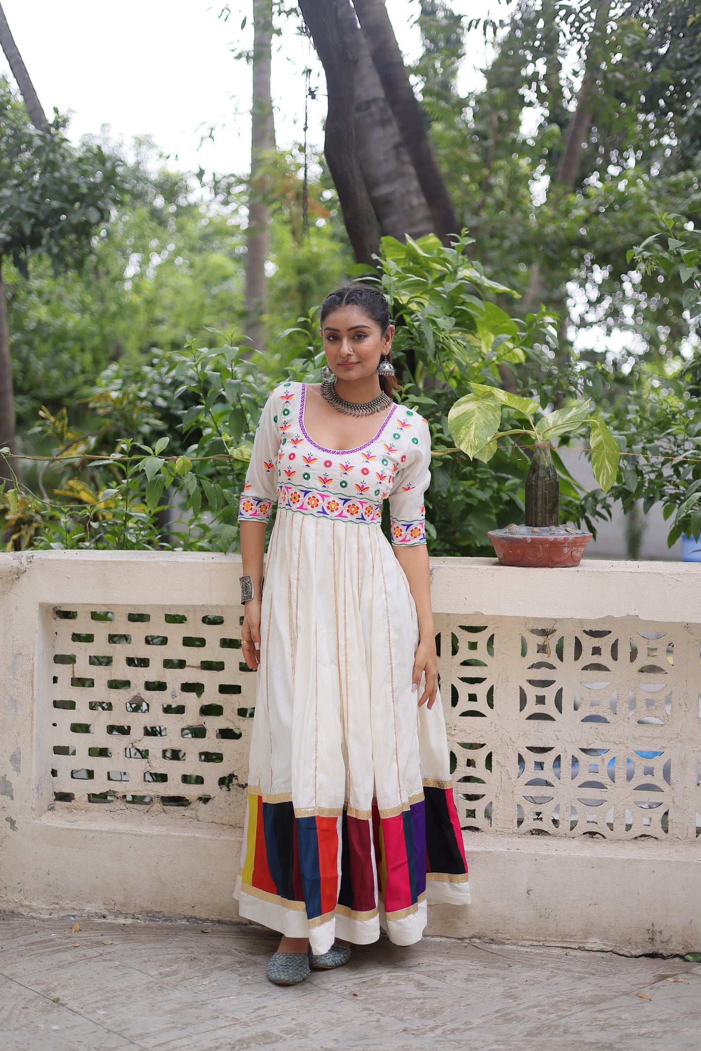 Black  Multicolour Thread Work Gown