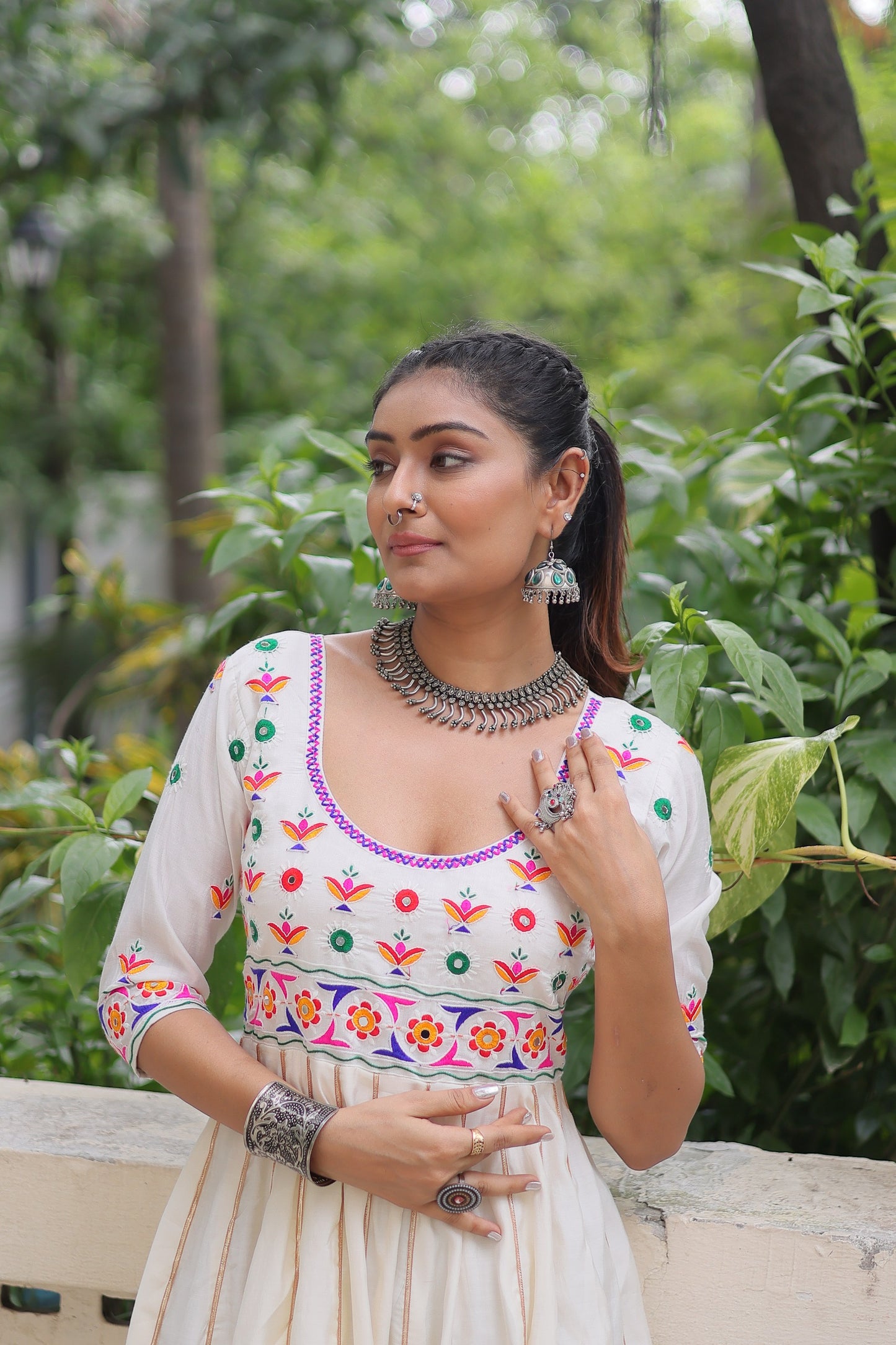 Black  Multicolour Thread Work Gown