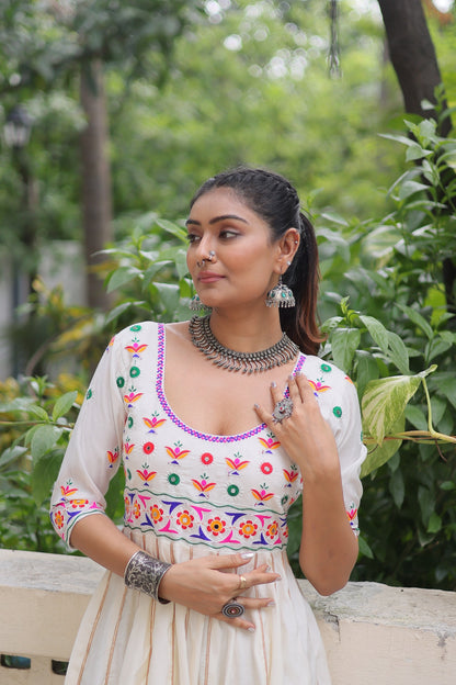 Black  Multicolour Thread Work Gown