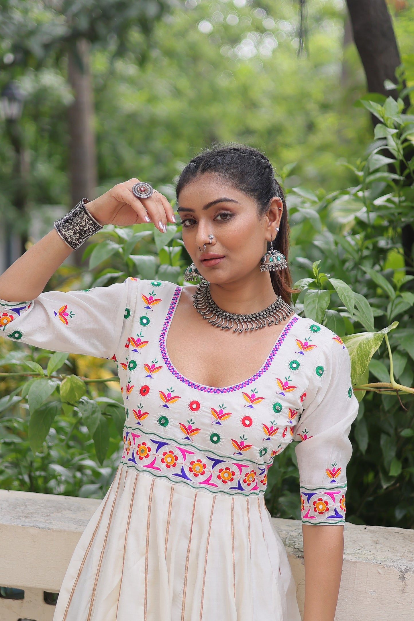 Black  Multicolour Thread Work Gown