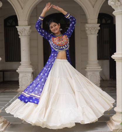 Blue color Kora Cotton  Bandhani Print Lehenga With Kurti