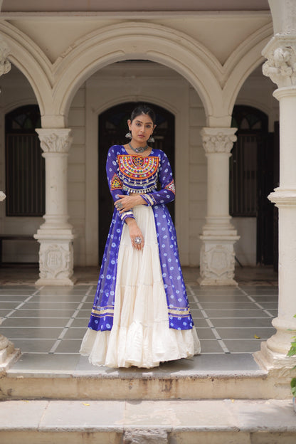 Blue color Kora Cotton  Bandhani Print Lehenga With Kurti