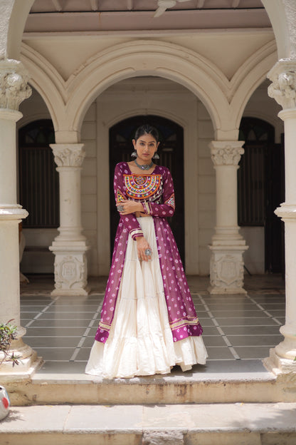 Purple color Kora Cotton  Bandhani Print Lehenga With Kurti