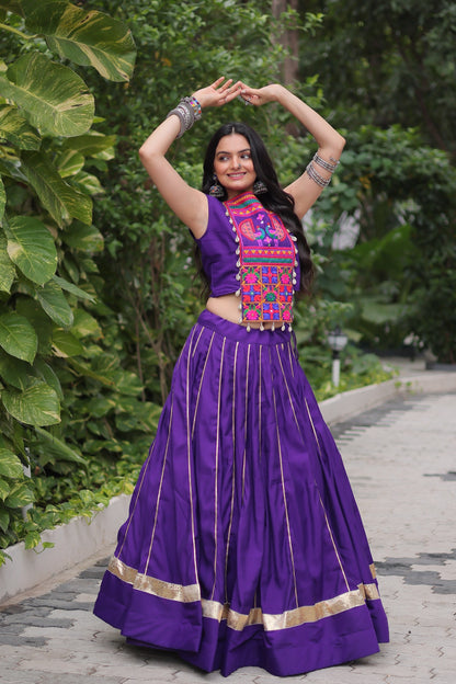 Purlple color Roman Embroidered & Mirror Work Lehenga Top