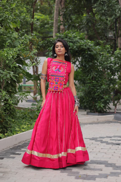 Pink color Roman Embroidered & Mirror Work Lehenga Top