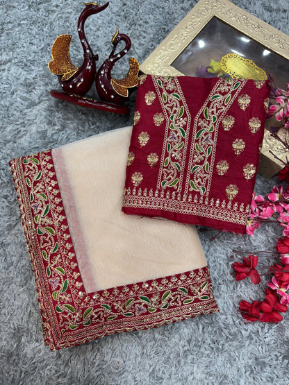 Off White Soft Twill with Banarasi Crush Saree