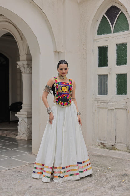 Black Roman Satin with Kutchi Gamthi Embroidery Lehenga Top