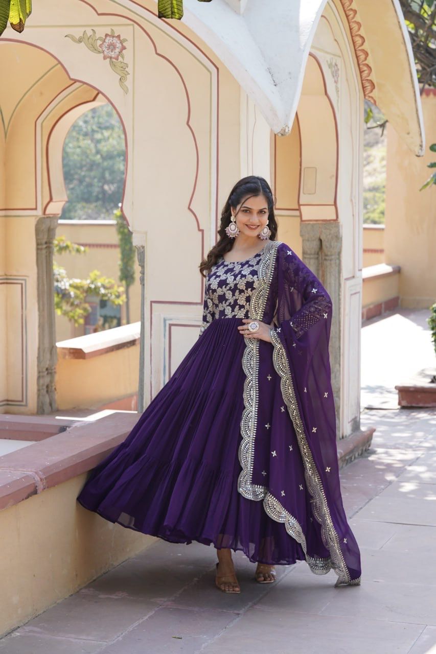 EMPRESS PURPLE JACQUARD VISCOSE WITH SOFT GEORGETTE ANARKALI GOWN WITTTH DUPATTA
