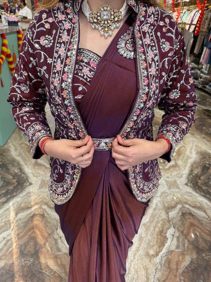 Heavy Satin Embroidery Work Saree