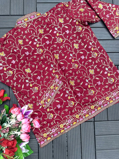 Heavy Satin Embroidery Work Saree