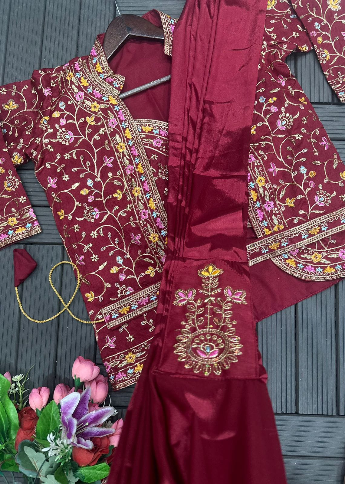 Heavy Satin Embroidery Work Saree