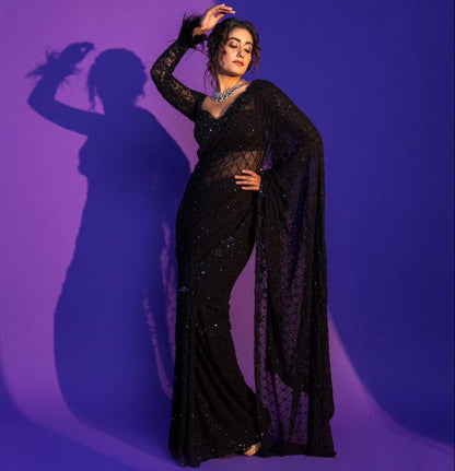 Soft Net With Sequins Embroidery Work Saree