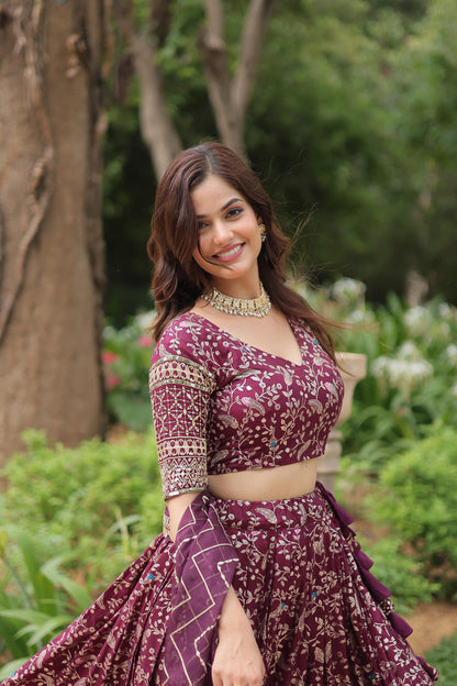 Golden Embroidered Sequins work With Viscose Jacquard Lehenga