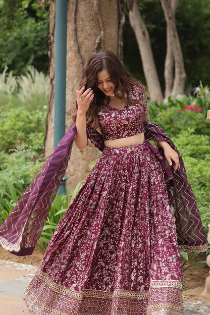 Golden Embroidered Sequins work With Viscose Jacquard Lehenga