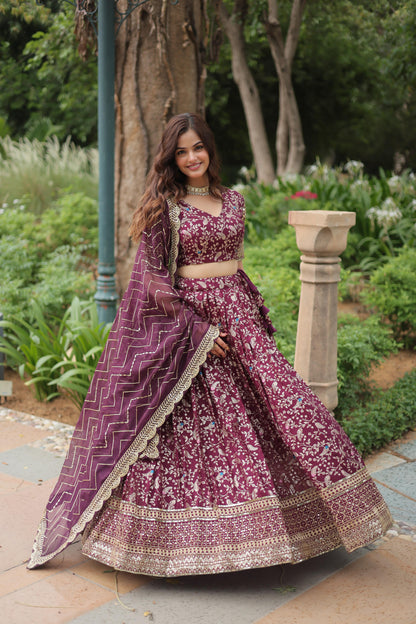 Golden Embroidered Sequins work With Viscose Jacquard Lehenga