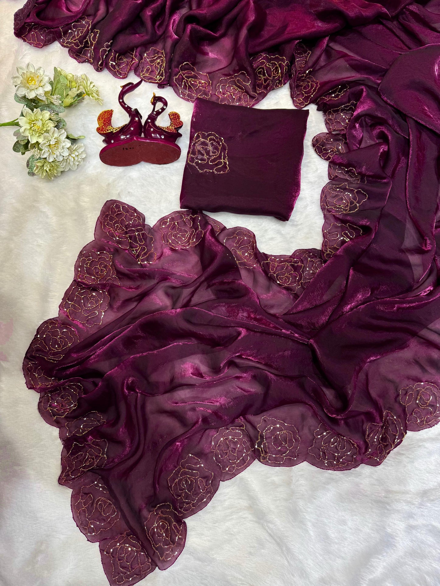 Dark Maroon Pure Space Silk With Katdana Handwork Saree