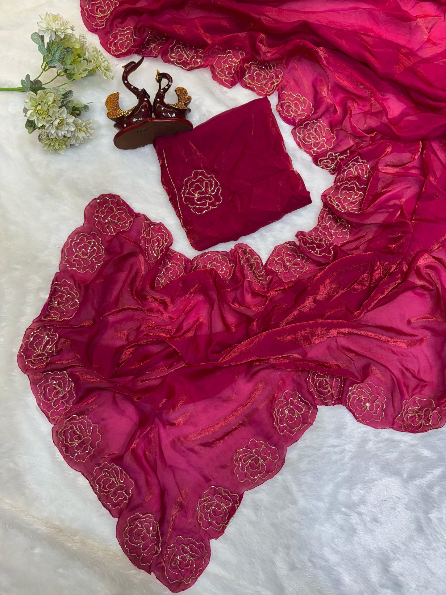 Dark Maroon Pure Space Silk With Katdana Handwork Saree