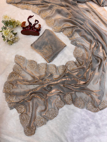 Dark Maroon Pure Space Silk With Katdana Handwork Saree