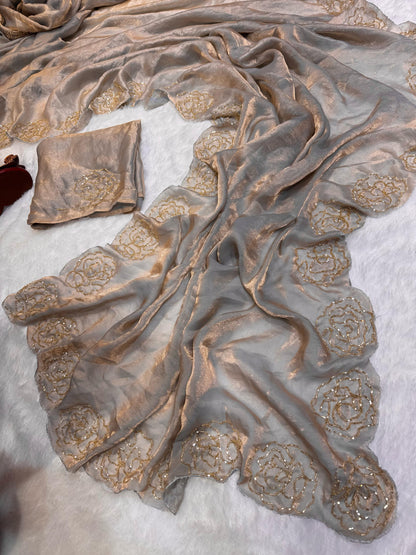 Dark Maroon Pure Space Silk With Katdana Handwork Saree