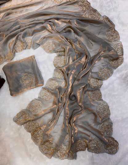 Dark Maroon Pure Space Silk With Katdana Handwork Saree