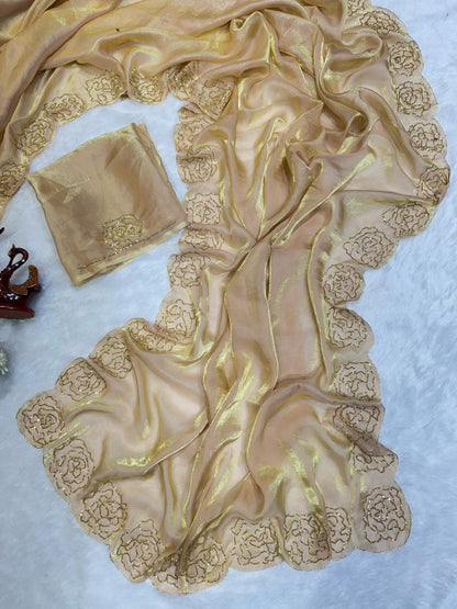 Dark Maroon Pure Space Silk With Katdana Handwork Saree