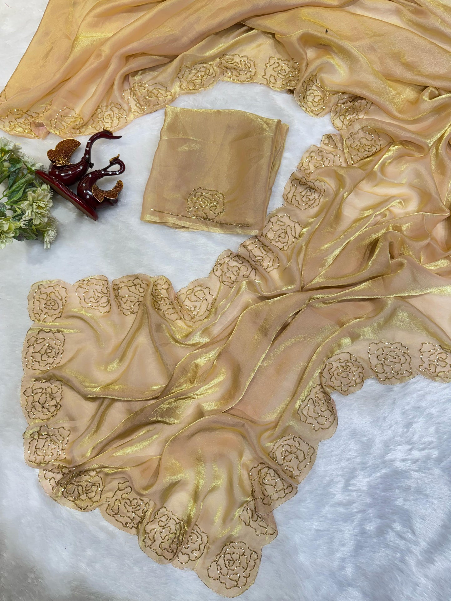 Dark Maroon Pure Space Silk With Katdana Handwork Saree