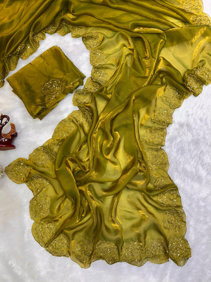 Dark Maroon Pure Space Silk With Katdana Handwork Saree