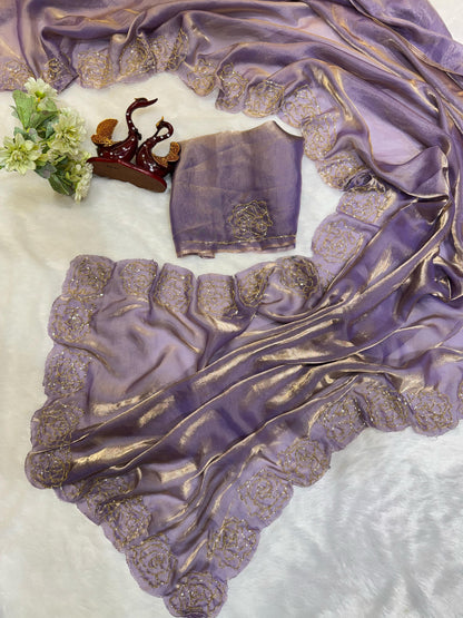 Dark Maroon Pure Space Silk With Katdana Handwork Saree