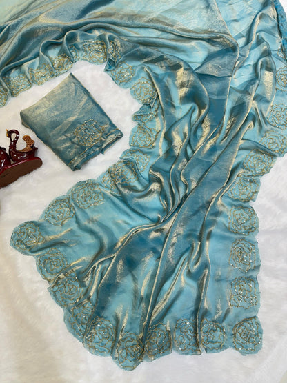 Dark Maroon Pure Space Silk With Katdana Handwork Saree