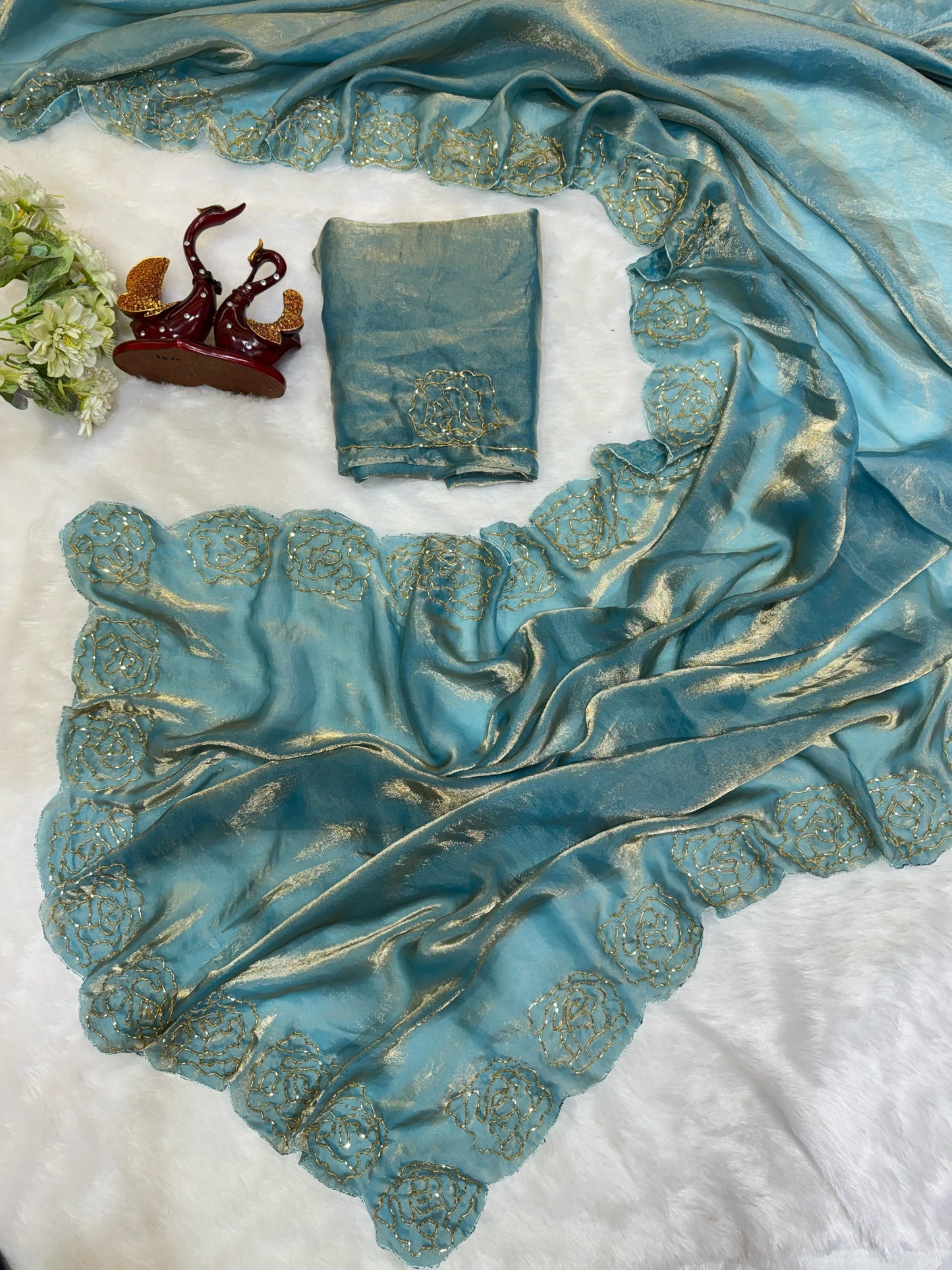 Dark Maroon Pure Space Silk With Katdana Handwork Saree