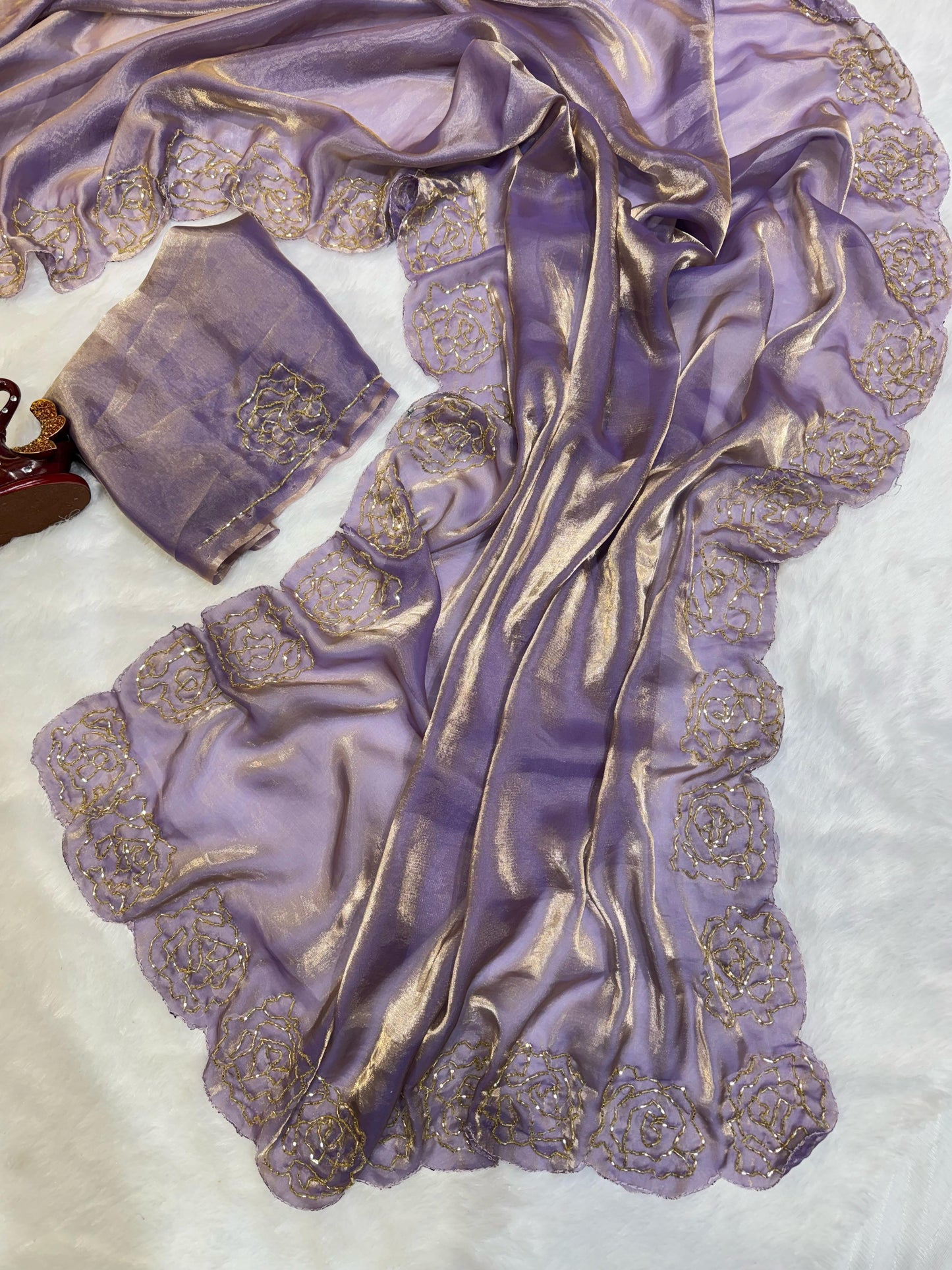 Dark Maroon Pure Space Silk With Katdana Handwork Saree