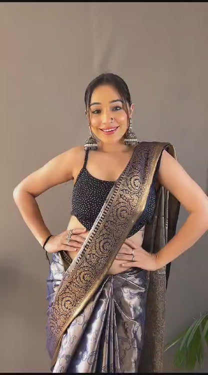 DIFFERENT ZARI WEAVING WITH KANCHIPURAM SILK  GREEN COLOR SAREE